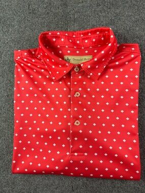 Donald Ross Men’s Short Sleeve Maple Leaf Print Golf Polo Shirt Size L Red/White